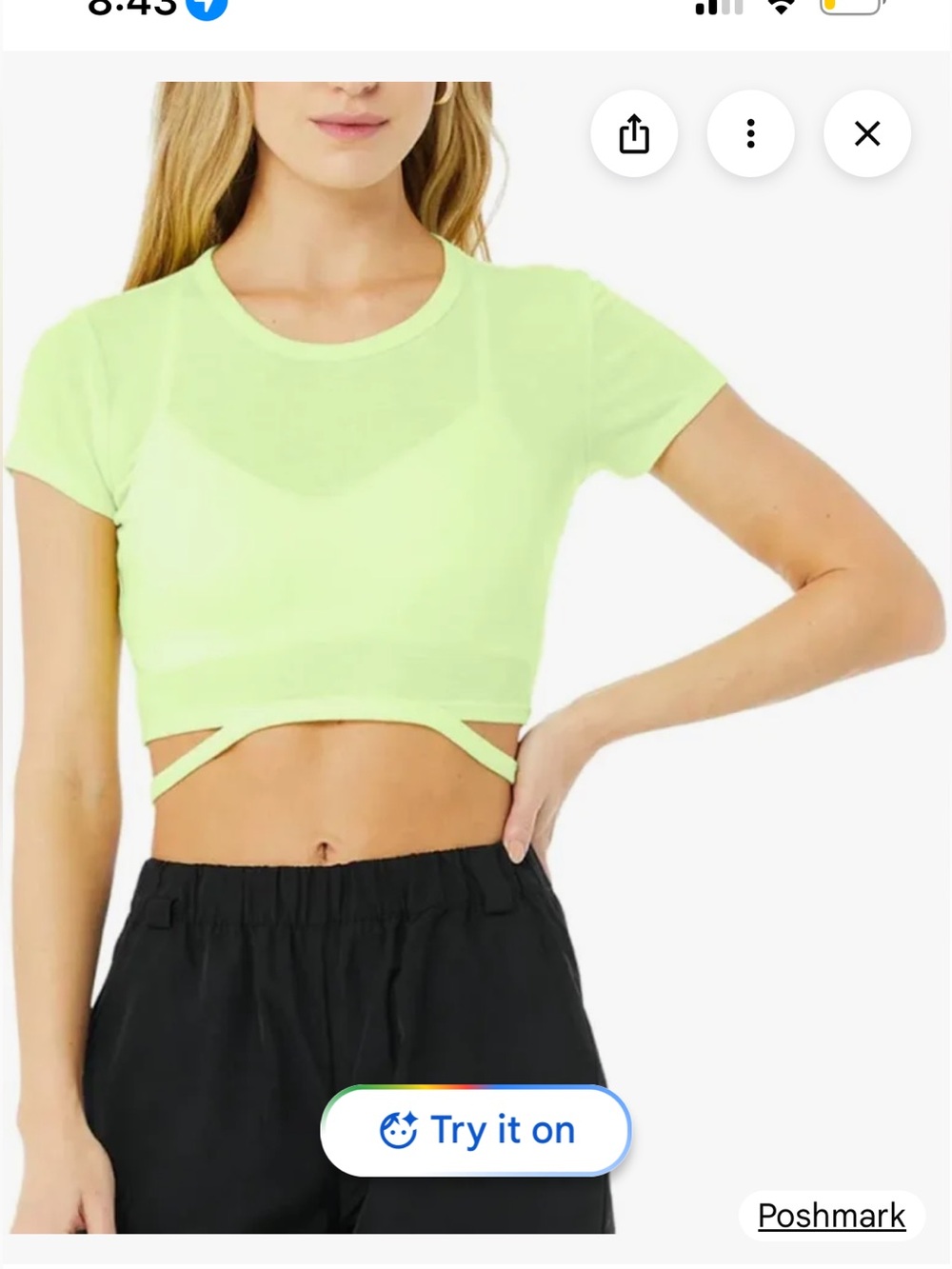 NWT- ALO Yoga Lime Green Cropped Tie-Hem Tee